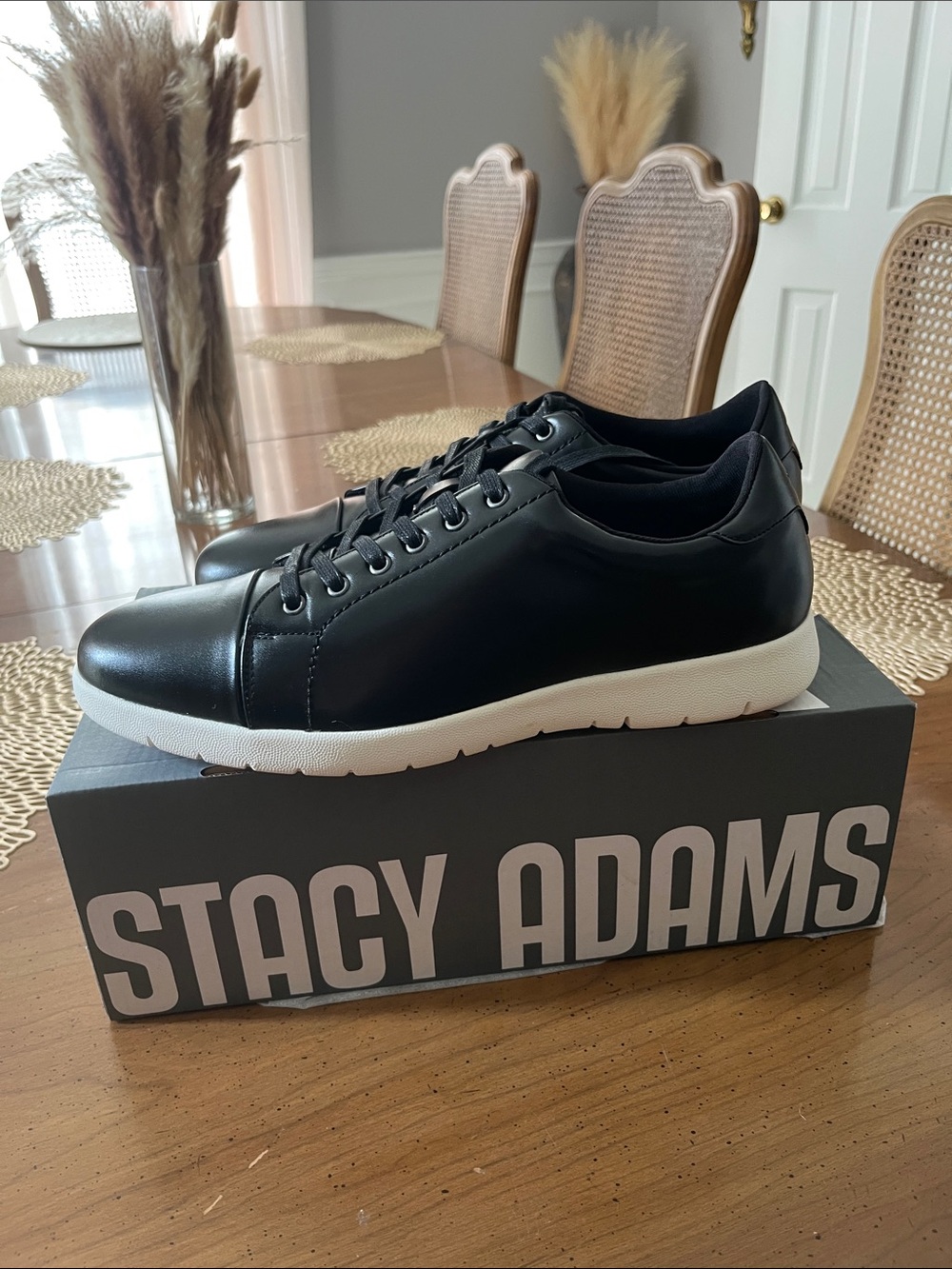 Stacy Adams Black Leather Low-Top Sneakers with White Sole